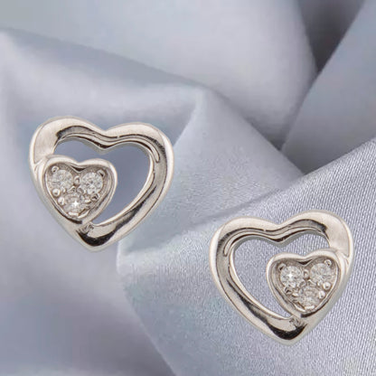 Pendientes doble corazón En fina Plata de Ley S925 con Baño Rodio y Zirconita PD2316473R - Henor