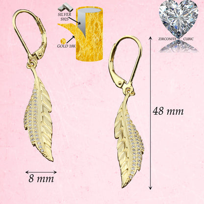 Pendientes dos cuerpos con forma de Hoja en Plata de Ley 925 con Baño de Oro 18K y Circonita. PD2316484O - Henor