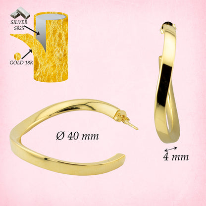 Pendientes Aro - Criolla en cuadrado 4mm en Plata de Ley S925 con baño Oro 18K PD2316826O - Henor