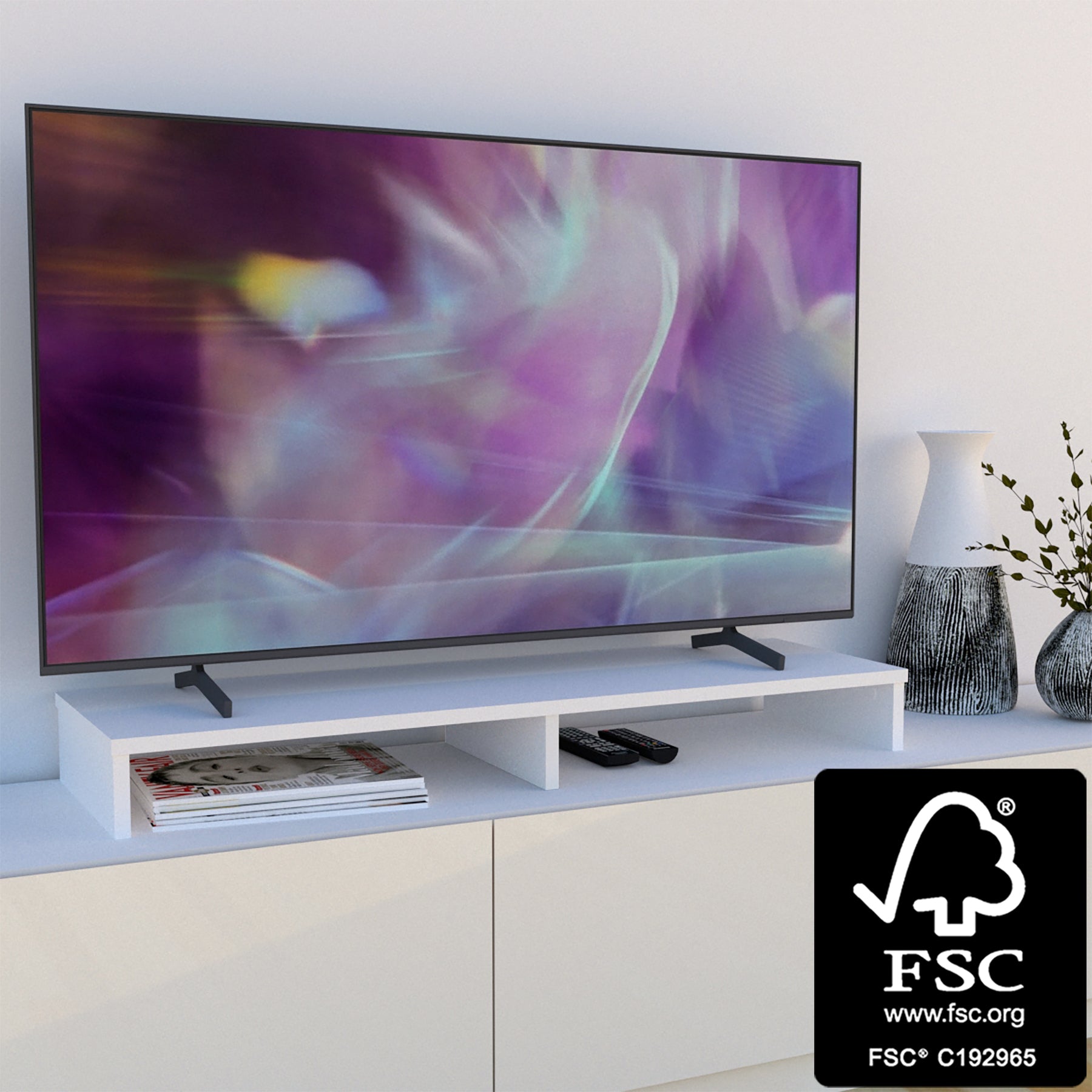 Soporte Elevador Doble TV de Madera FSC®. HENOR. 140x35x15 cm Soporta +100  Kg. grafito
