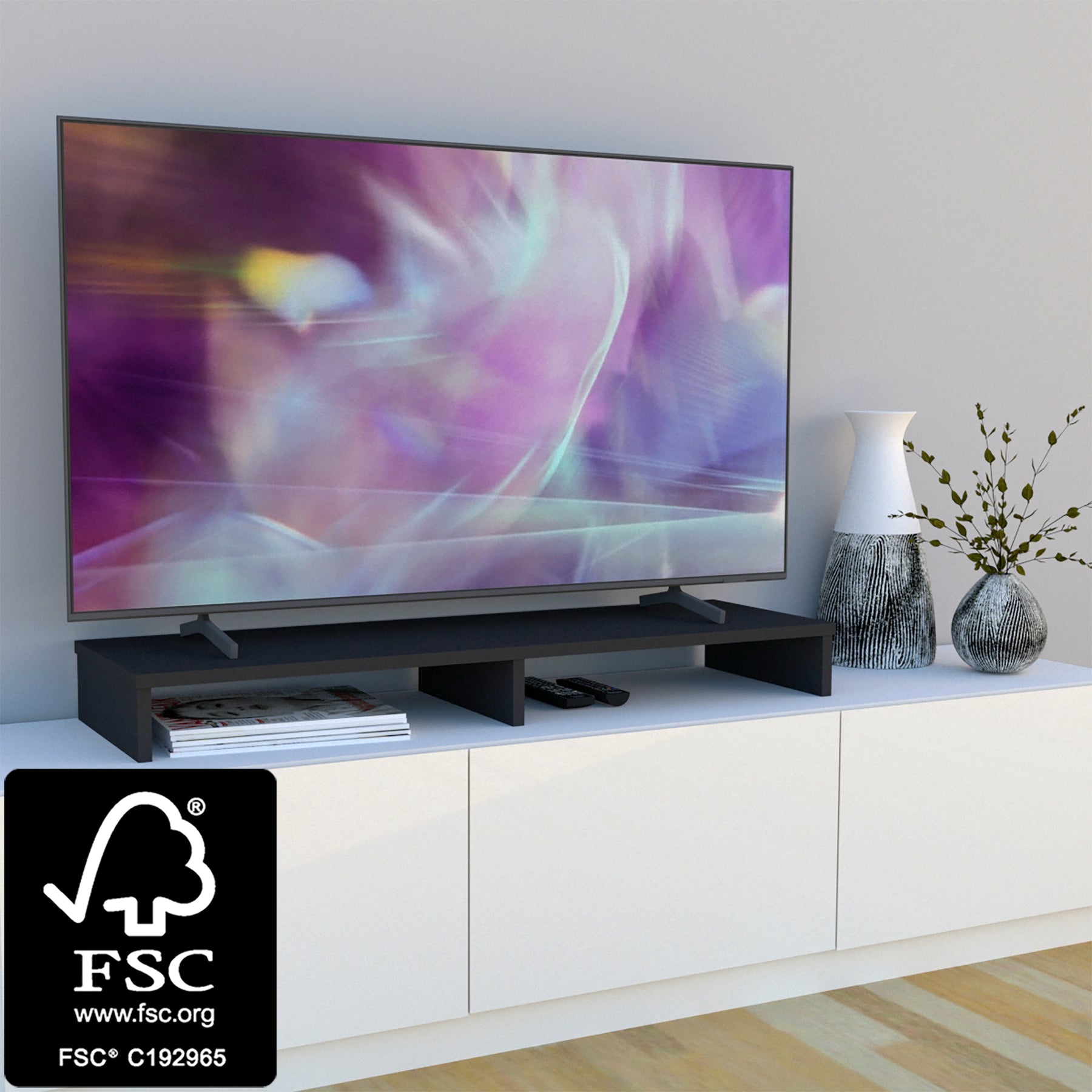 Soporte Elevador Doble TV de Madera FSC®. HENOR. 140x35x15 cm
