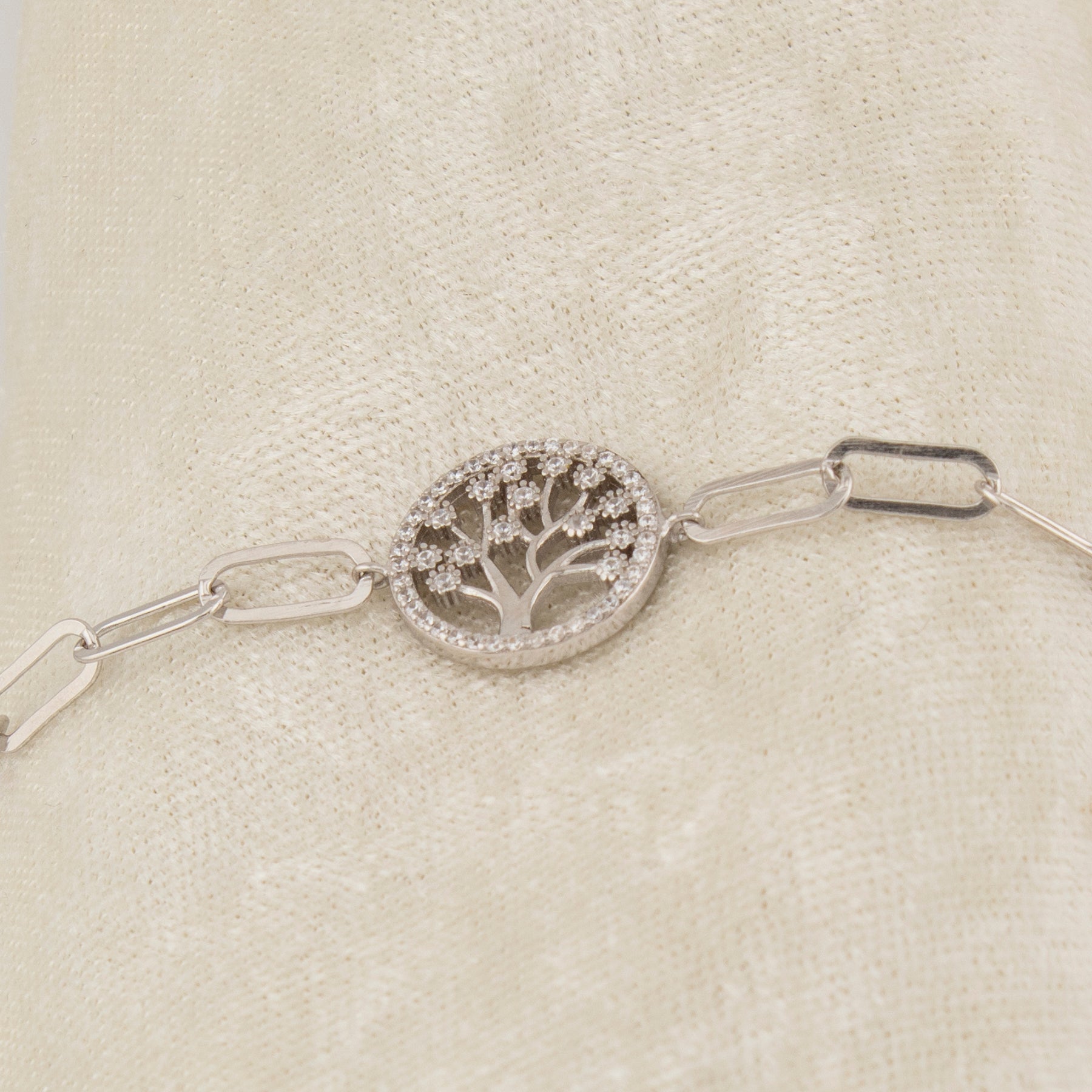 Pulsera en Plata de Ley S925 bañada en Rodio motivo Árbol de la vida con Zirconitas blancas. Cadena eslabón alargado. PS3136364R - Henor