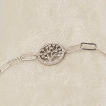 Cargar imagen en el visor de la galería, Pulsera en Plata de Ley S925 bañada en Rodio motivo Árbol de la vida con Zirconitas blancas. Cadena eslabón alargado. PS3136364R - Henor
