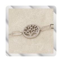 Cargar imagen en el visor de la galería, Pulsera en Plata de Ley S925 bañada en Rodio motivo Árbol de la vida con Zirconitas blancas. Cadena eslabón alargado. PS3136364R - Henor
