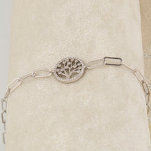 Cargar imagen en el visor de la galería, Pulsera en Plata de Ley S925 bañada en Rodio motivo Árbol de la vida con Zirconitas blancas. Cadena eslabón alargado. PS3136364R - Henor
