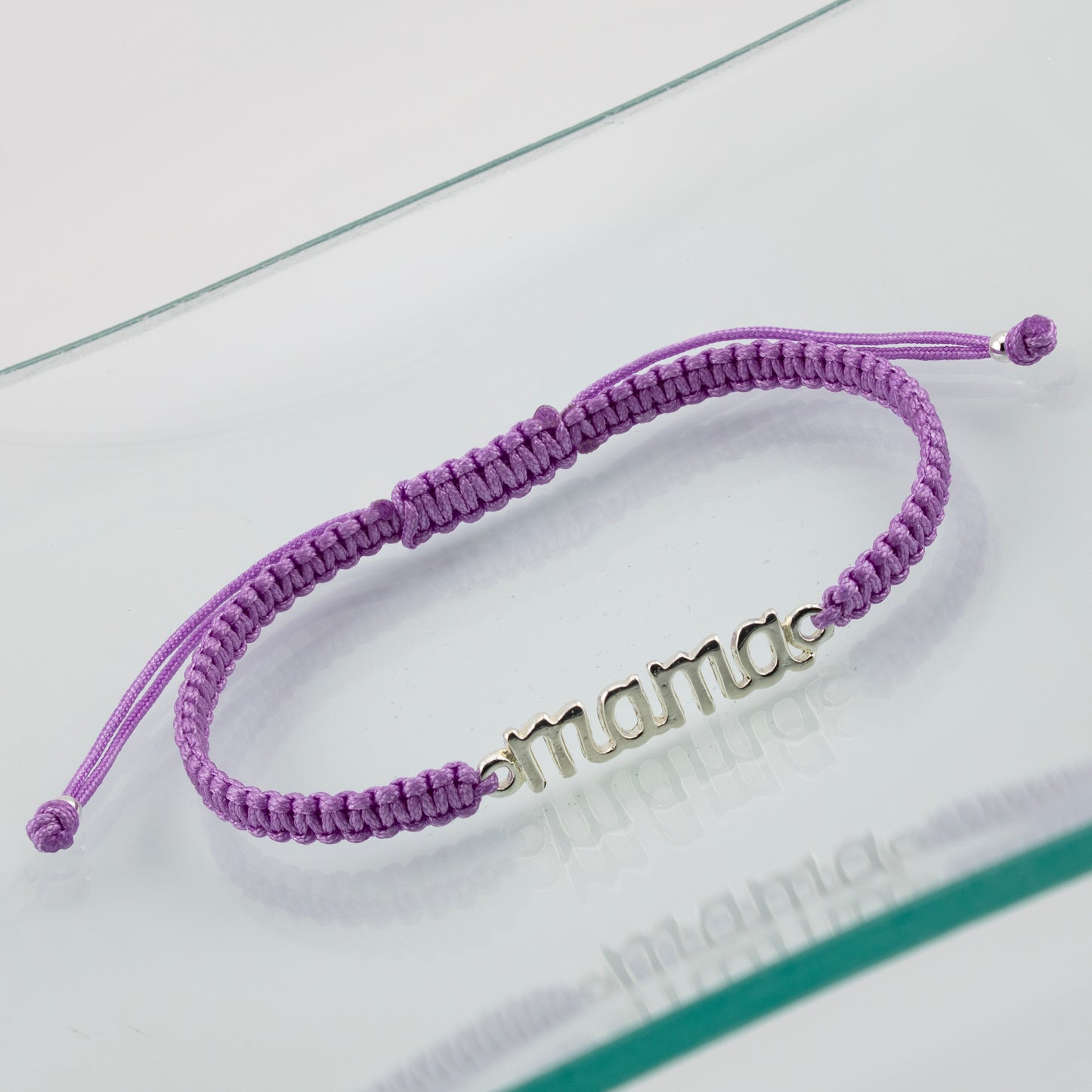 Bracciale Mama in Macramè Viola. Argento sterling S925 Finitura naturale e lucidato a mano. PS3313670M
