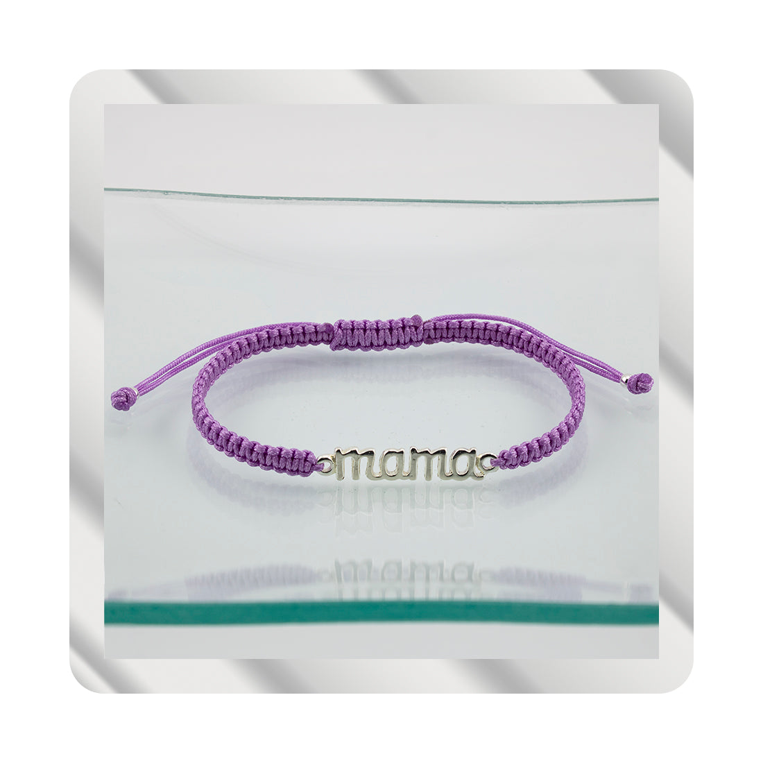 Bracciale Mama in Macramè Viola. Argento sterling S925 Finitura naturale e lucidato a mano. PS3313670M