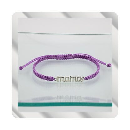 Bracciale Mama in Macramè Viola. Argento sterling S925 Finitura naturale e lucidato a mano. PS3313670M