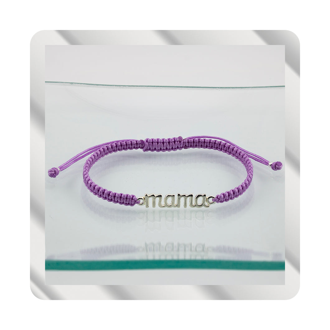 Pulsera Mama en Macramé Morado. Plata de Ley S925 acabado Natural y pulida a mano. PS3313670M