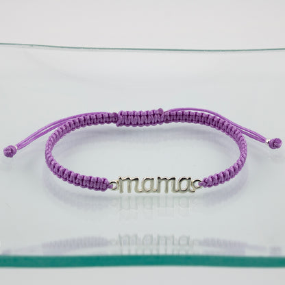 Bracciale Mama in Macramè Viola. Argento sterling S925 Finitura naturale e lucidato a mano. PS3313670M