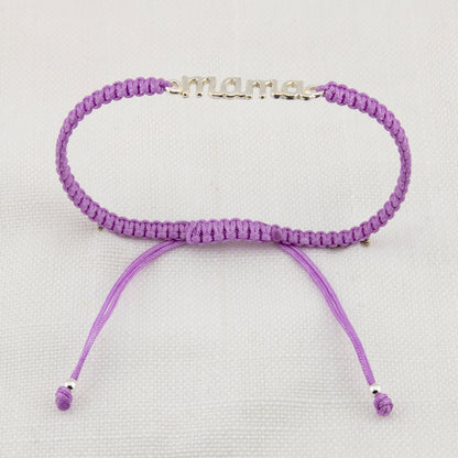 Bracciale Mama in Macramè Viola. Argento sterling S925 Finitura naturale e lucidato a mano. PS3313670M