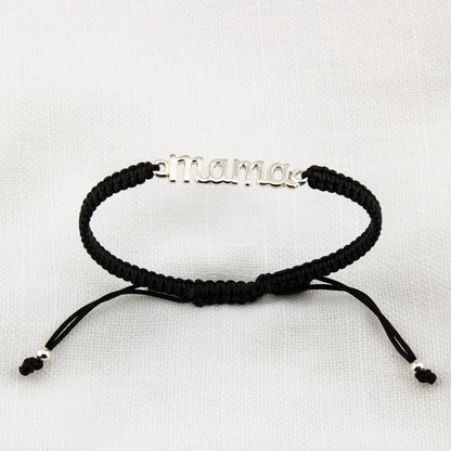 Bracciale Mama in Macramè Nero. Argento sterling S925 Finitura naturale e lucidato a mano. PS3313670N