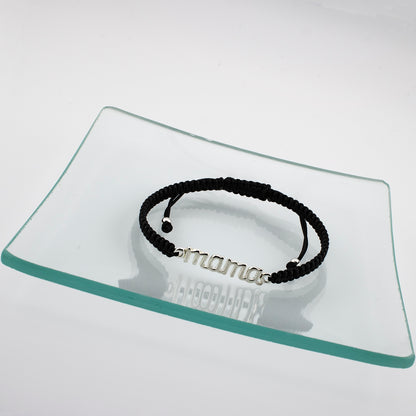 Bracciale Mama in Macramè Nero. Argento sterling S925 Finitura naturale e lucidato a mano. PS3313670N