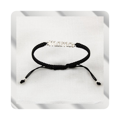 Bracciale Mama in Macramè Nero. Argento sterling S925 Finitura naturale e lucidato a mano. PS3313670N