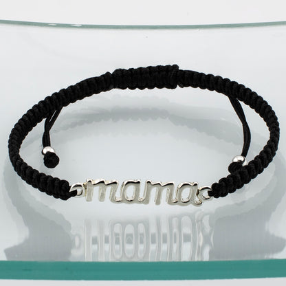 Bracciale Mama in Macramè Nero. Argento sterling S925 Finitura naturale e lucidato a mano. PS3313670N