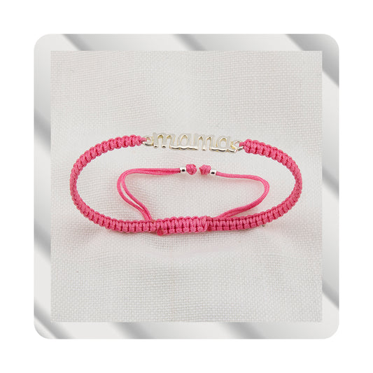 Bracciale Mama in Macramè Rosa. Argento sterling S925 Finitura naturale e lucidato a mano. PS3313670S