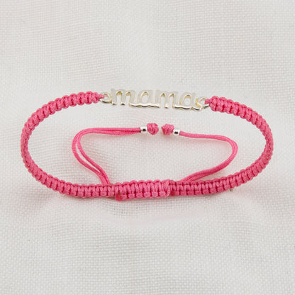 Bracciale Mama in Macramè Rosa. Argento sterling S925 Finitura naturale e lucidato a mano. PS3313670S