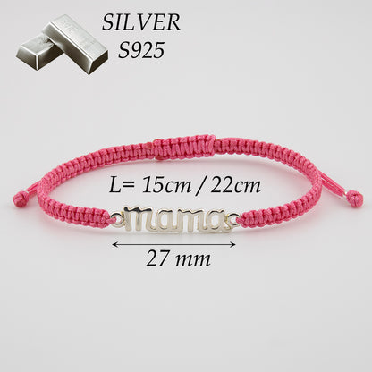 Bracciale Mama in Macramè Rosa. Argento sterling S925 Finitura naturale e lucidato a mano. PS3313670S