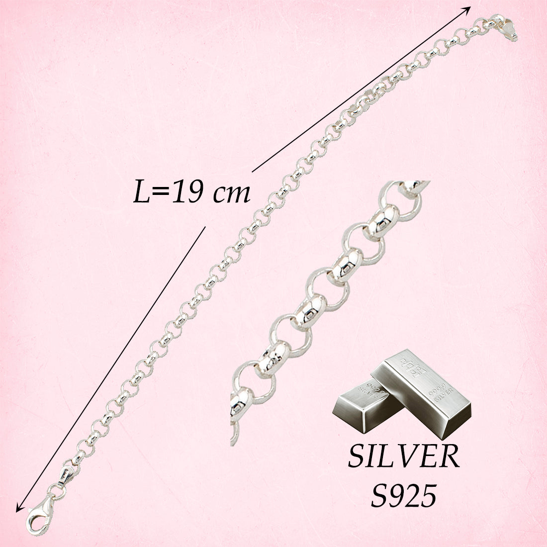 Pulsera en Plata de Ley S925 natural. Cadena eslabón redondo. PS3314324P - Henor
