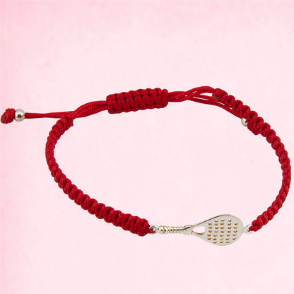 Bracciale Paddle in Macramè Rosso. Argento sterling S925 Finitura naturale e lucidato a mano. Chiusura ad anello PS3315870J