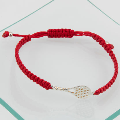 Bracciale Paddle in Macramè Rosso. Argento sterling S925 Finitura naturale e lucidato a mano. Chiusura ad anello PS3315870J