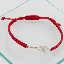 Cargar imagen en el visor de la galería, Pulsera Pádel en Macramé Rojo. Plata de Ley S925 acabado Natural y pulida a mano. Cierre Lazo PS3315870J
