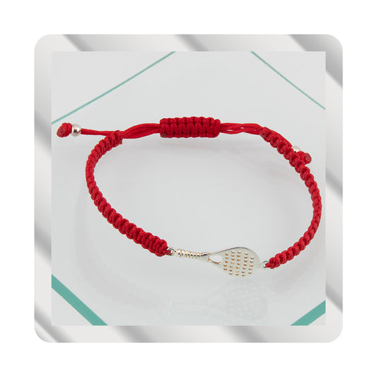 Bracciale Paddle in Macramè Rosso. Argento sterling S925 Finitura naturale e lucidato a mano. Chiusura ad anello PS3315870J