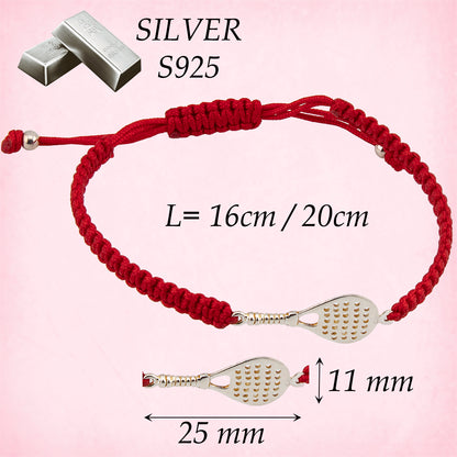 Bracciale Paddle in Macramè Rosso. Argento sterling S925 Finitura naturale e lucidato a mano. Chiusura ad anello PS3315870J