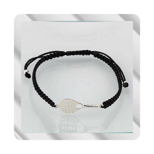 Bracciale Paddle in Macramè Nero. Argento sterling S925 Finitura naturale e lucidato a mano. Chiusura ad anello PS3315870N