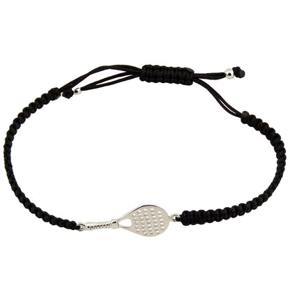 Paddelarmband aus schwarzem Makramee. S925-Sterlingsilber. Natürliches Finish und handpoliert. Schlaufenverschluss PS3315870N