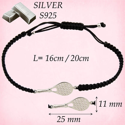 Paddelarmband aus schwarzem Makramee. S925-Sterlingsilber. Natürliches Finish und handpoliert. Schlaufenverschluss PS3315870N