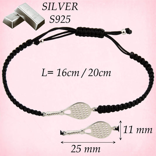Bracciale Paddle in Macramè Nero. Argento sterling S925 Finitura naturale e lucidato a mano. Chiusura ad anello PS3315870N