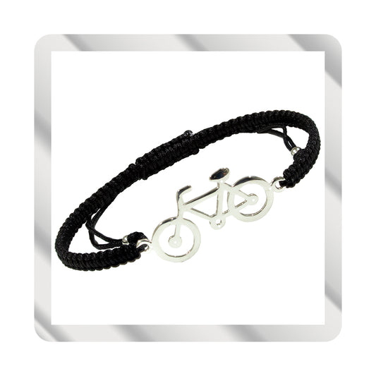 Bracciale Paddle in Macramè Nero. Argento sterling S925 Finitura naturale e lucidato a mano. Chiusura ad anello PS3315870N