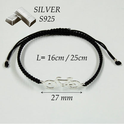 Paddelarmband aus schwarzem Makramee. S925-Sterlingsilber. Natürliches Finish und handpoliert. Schlaufenverschluss PS3315870N