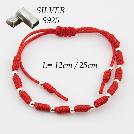 Bracciale con palline rosse in macramè. Argento sterling S925 Finitura naturale e lucidato a mano. PS3316322J