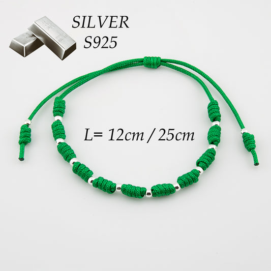 Bracciale con palline di macramè verde. Argento sterling S925 Finitura naturale e lucidato a mano. PS3316322V