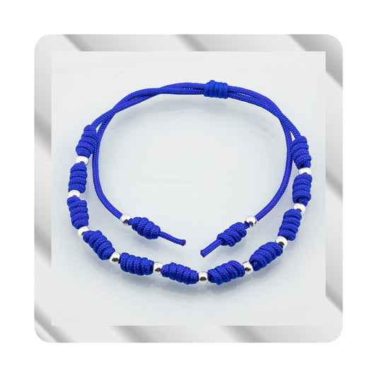 Bracciale con palline di macramè blu. Argento sterling S925 Finitura naturale e lucidato a mano. PS3316322Z