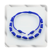 Cargar imagen en el visor de la galería, Pulsera Bolas en Macramé Azul. Plata de Ley S925 acabado Natural y pulida a mano. PS3316322Z
