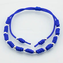 Cargar imagen en el visor de la galería, Pulsera Bolas en Macramé Azul. Plata de Ley S925 acabado Natural y pulida a mano. PS3316322Z
