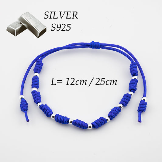 Bracciale con palline di macramè blu. Argento sterling S925 Finitura naturale e lucidato a mano. PS3316322Z