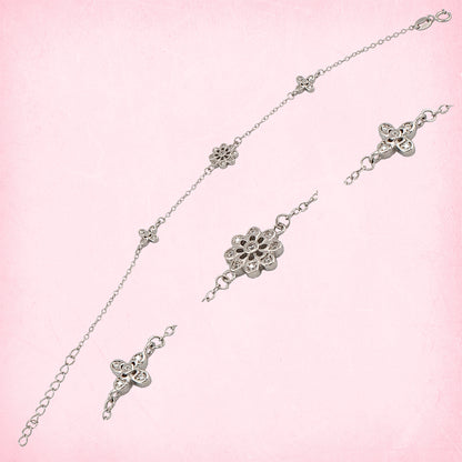 Pulsera tres motivos forma roseta en Plata de Ley bañada en Rodio y Zirconitas PS3316395R - Henor