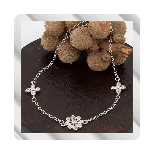 Pulsera tres motivos forma roseta en Plata de Ley bañada en Rodio y Zirconitas PS3316395R - Henor