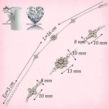 Pulsera tres motivos forma roseta en Plata de Ley bañada en Rodio y Zirconitas PS3316395R - Henor