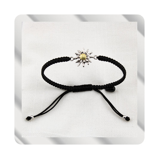 Bracciale Talismano in Macramè Nero. Argento sterling S925 Finitura naturale e placcatura in oro 18 carati. lucidato a mano. PS3316405N