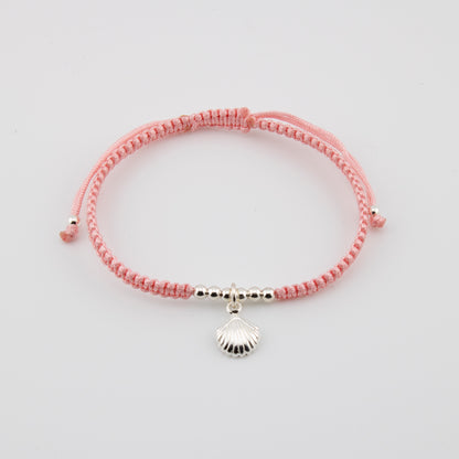 Muschelarmband aus rosa Makramee. S925-Sterlingsilber. Natürliches Finish und handpoliert. PS3316605S
