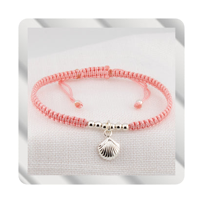 Muschelarmband aus rosa Makramee. S925-Sterlingsilber. Natürliches Finish und handpoliert. PS3316605S