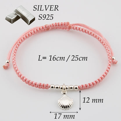 Muschelarmband aus rosa Makramee. S925-Sterlingsilber. Natürliches Finish und handpoliert. PS3316605S