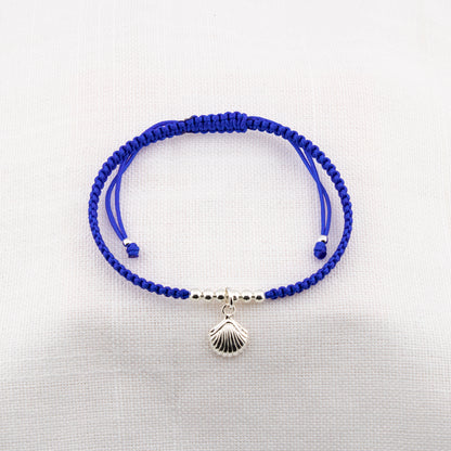 Muschelarmband aus blauem Makramee. S925-Sterlingsilber. Natürliches Finish und handpoliert. PS3316605Z