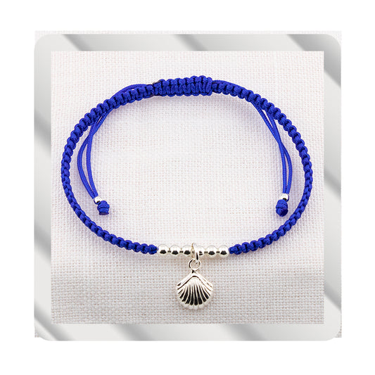 Bracciale Conchiglia in Macramè Blu. Argento sterling S925 Finitura naturale e lucidato a mano. PS3316605Z