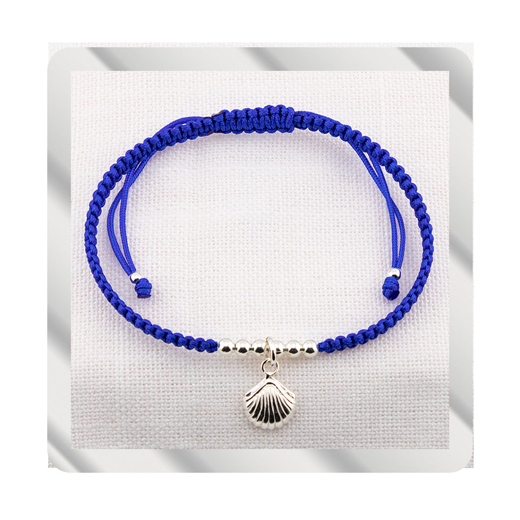 Pulsera Concha en Macramé Azul. Plata de Ley S925 acabado Natural y pulida a mano. PS3316605Z